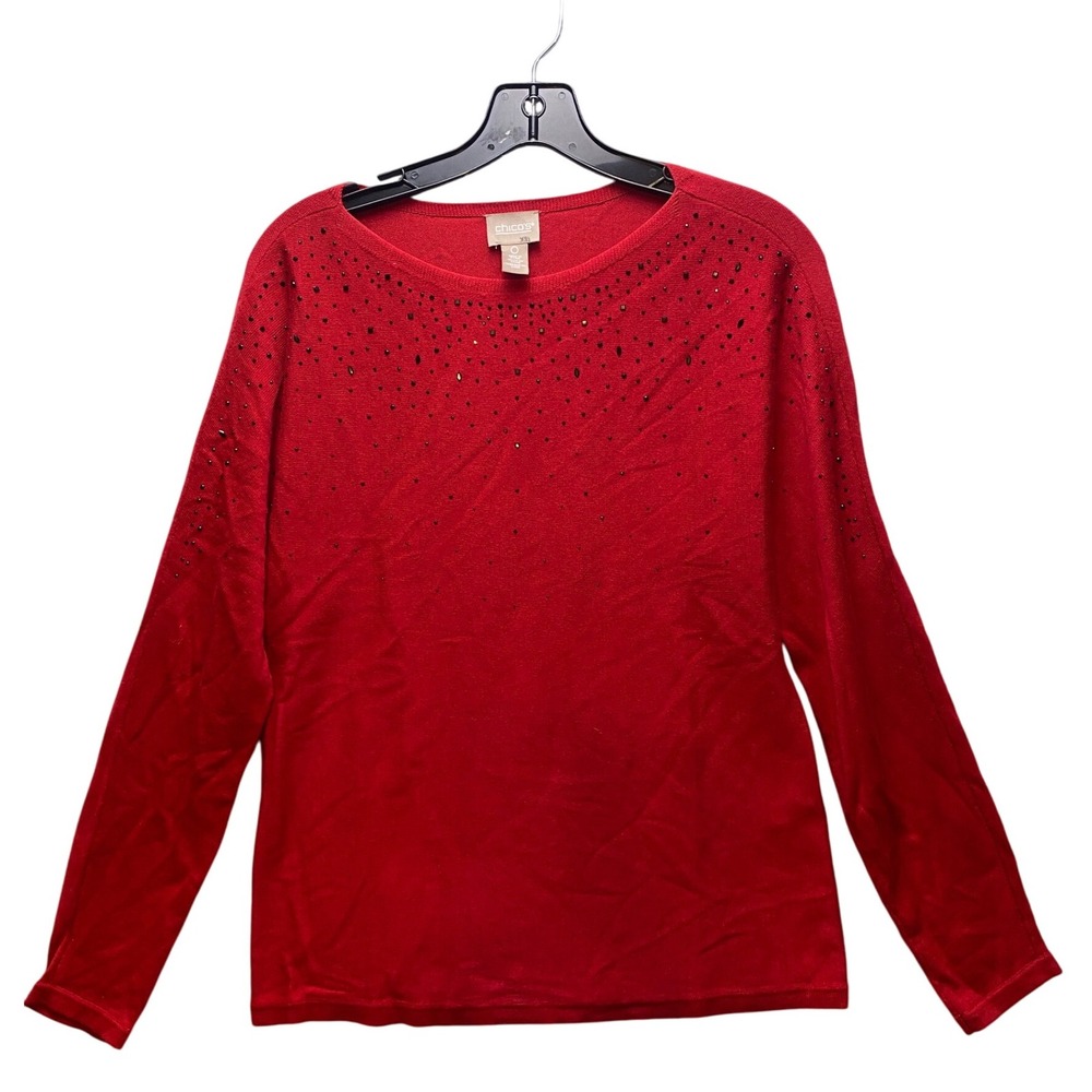 Chico's Sweater Womens‎ Size 0 Embellished Sparkly Jewel Red Pullover Mature